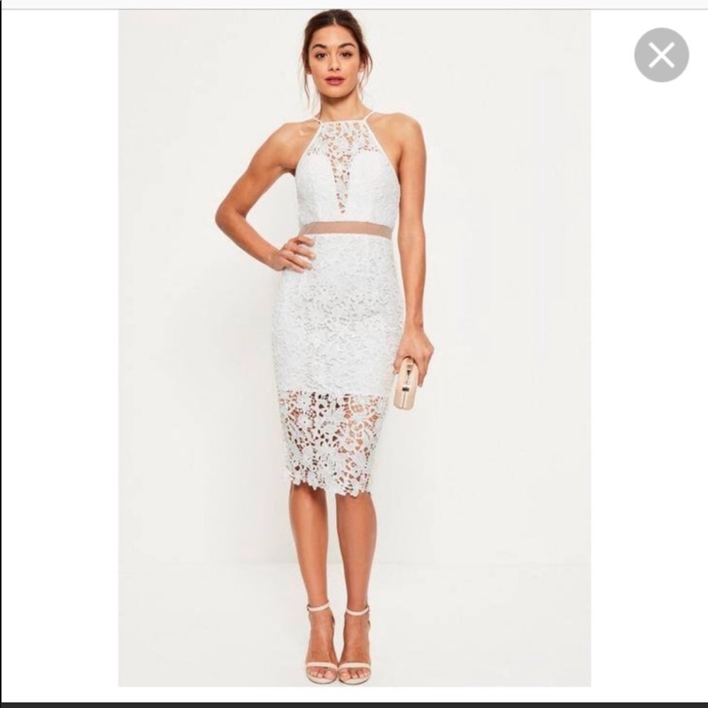 NWT!! Misguided lace white mid dress. Size 4